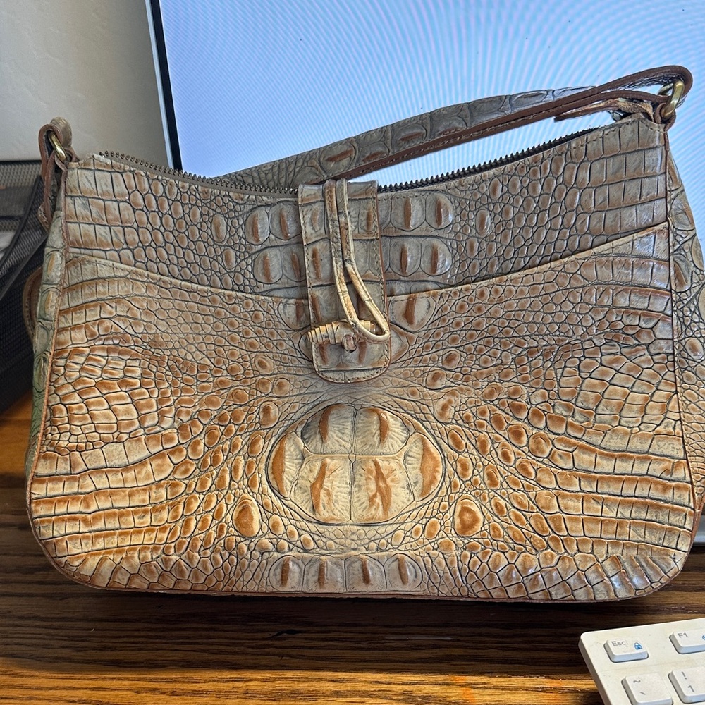 Brahmin Crocodile-Embossed Brown Shoulder Bag